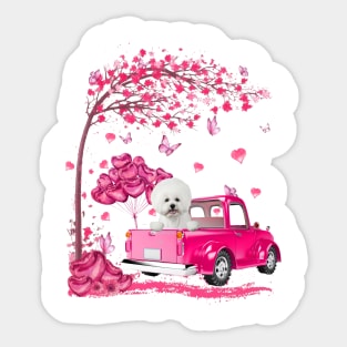 Valentine's Day Love Pickup Truck Bichon Frise Sticker